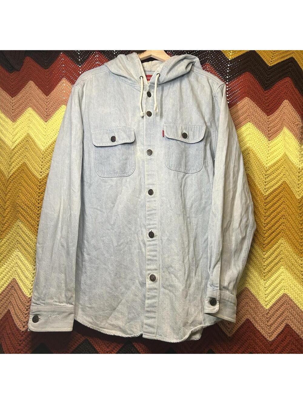 Supreme Hooded Denim Jacket Size L Eat The Rich - Picture 2 of 4